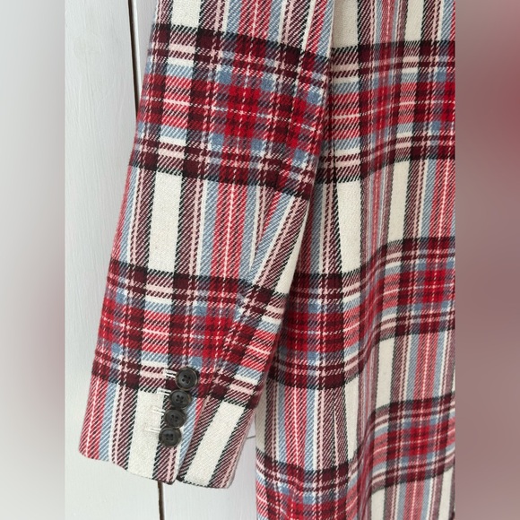 J. Crew Alfie Topcoat in Vintage Plaid Italian Wool Ivory Red Sz 6 - Picture 7 of 13